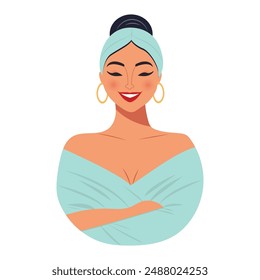 A young confident woman isolated on a white background. Taking care of yourself, loving yourself, supporting yourself. Dignity. Illustration, vector