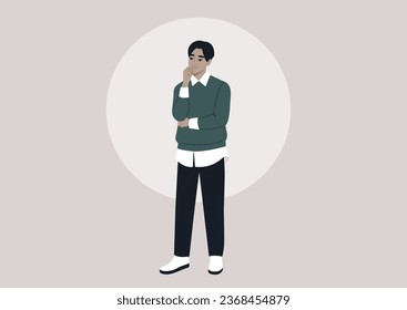 A young contemplative character lost in daydreams, their chin resting on their hand