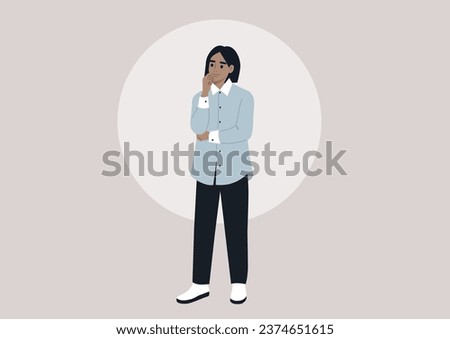 A young contemplative character lost in daydreams, their chin resting on their hand