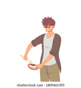 young cook man with glasses on white background vector illustration design