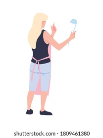 Young cook woman with apron standing from behind on white background vector illustration design
