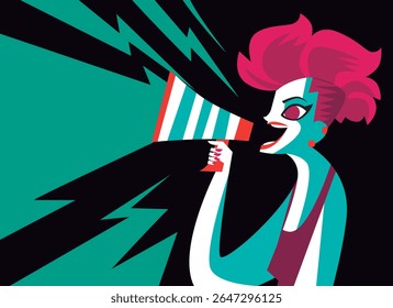 young cool woman shouting through a megaphone