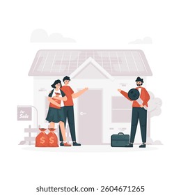Young couple agree to buy a house, Real estate marketing agency, Vector illustration