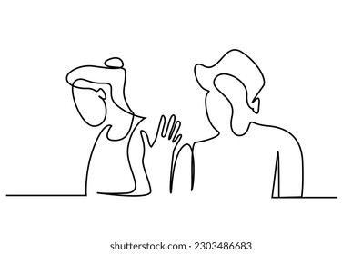 young couple angry fight problem line art