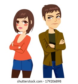 Young couple angry turning their backs on each other after quarrel looking with frustrated look