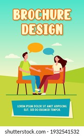 Young couple arguing at home. Man and woman sitting on couch and talking flat vector illustration. Conflict, relationship, communication concept for banner, website design or landing web page