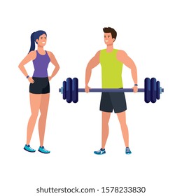 young couple athlete avatar character vector illustration design