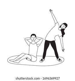 young couple athletes practicing exercise characters vector illustration design