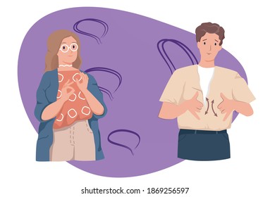 young couple attitude, guy and girl talking sign language, gesturing with their hands, dea, disabled people, porska vector illustration