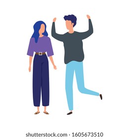 young couple avatar character icons vector illustration design