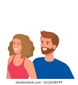 young couple avatar character icons vector illustration design