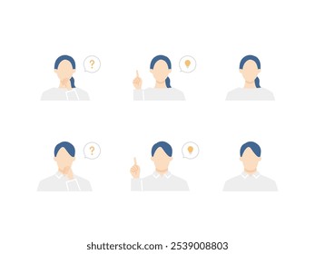 Junge Paar Avatar-Icon-Set. Denken, Inspiration, emotionale Ausdrucksreihe.