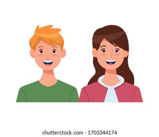young couple avatars characters icons vector illustration design