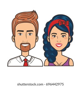 young couple avatars characters portrait people