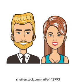 young couple avatars characters portrait people