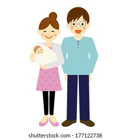 Young couple with baby / Vector EPS 10 illustration