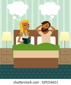 Young couple in bed vector illustration