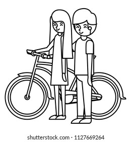 young couple with bicycle avatars characters