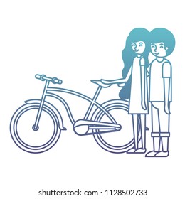 young couple with bicycle avatars characters