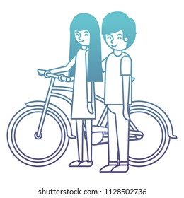 young couple with bicycle avatars characters