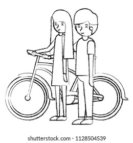 young couple with bicycle avatars characters