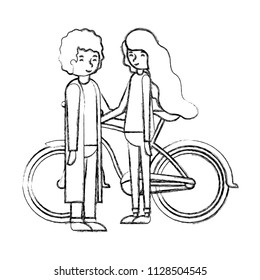 young couple with bicycle avatars characters