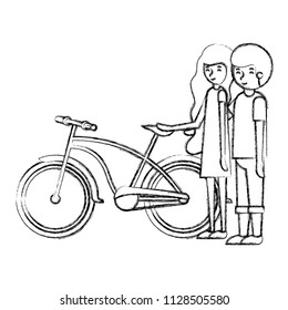 young couple with bicycle avatars characters
