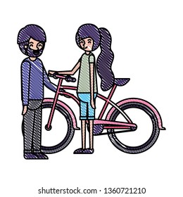young couple with bicycle avatars characters