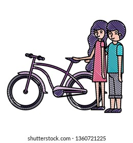 young couple with bicycle avatars characters