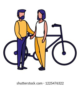 young couple in bicycle character
