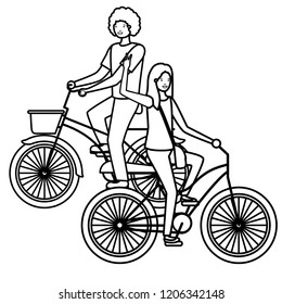young couple in bicycle characters