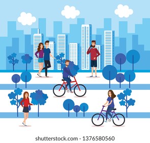 young couple in bicycles avatars characters