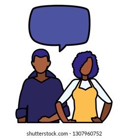 young couple black with speech bubble