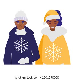 young couple black with winter clothes
