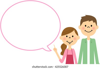 Young couple with blank text bubble,Balloon