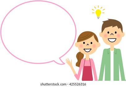 Young couple with blank text bubble,Balloon