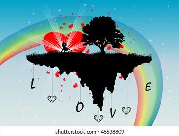 Young couple in the bosom of nature. Vector.