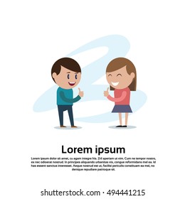 Young Couple Boy And Girl Teenagers Thumb Up Hand Gesture Flat Vector Illustration