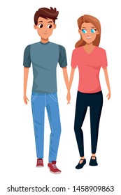 Young couple boyfriend and girlfriend smiiling and walking cartoon isolated vector illustration graphic design
