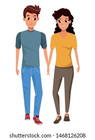 Young couple boyfriend and girlfriend smiiling and walking cartoon isolated vector illustration graphic design