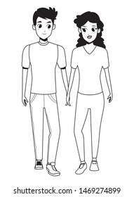 Young couple boyfriend and girlfriend smiiling and walking cartoon isolated vector illustration graphic design