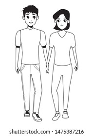 Young couple boyfriend and girlfriend smiiling and walking cartoon isolated vector illustration graphic design
