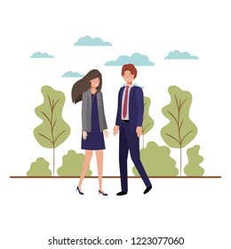 young couple of business with landscape avatar character