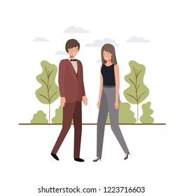 young couple of business with landscape avatar character