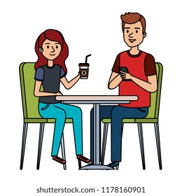 young couple in the cafeteria