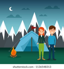 young couple in the camping zone