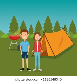 young couple in the camping zone