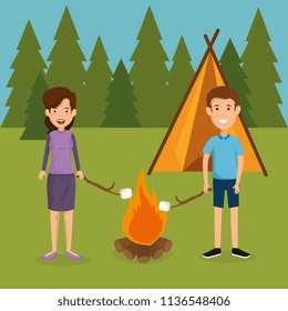 young couple in the camping zone