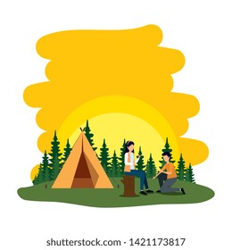 young couple in the camping zone