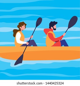 young couple in canoe sport extreme